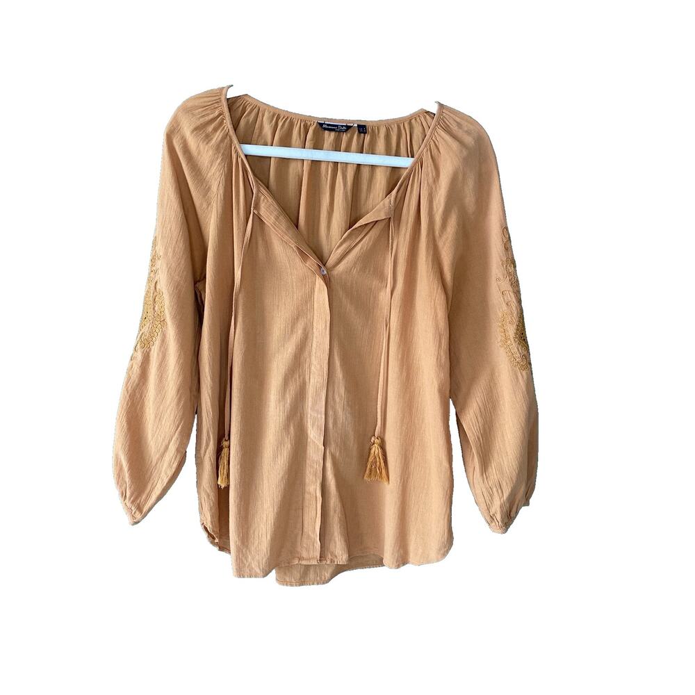 Massimo Dutti Blouse Womens Small Relaxed Fit Shirt Casual Boho Peasant Festival